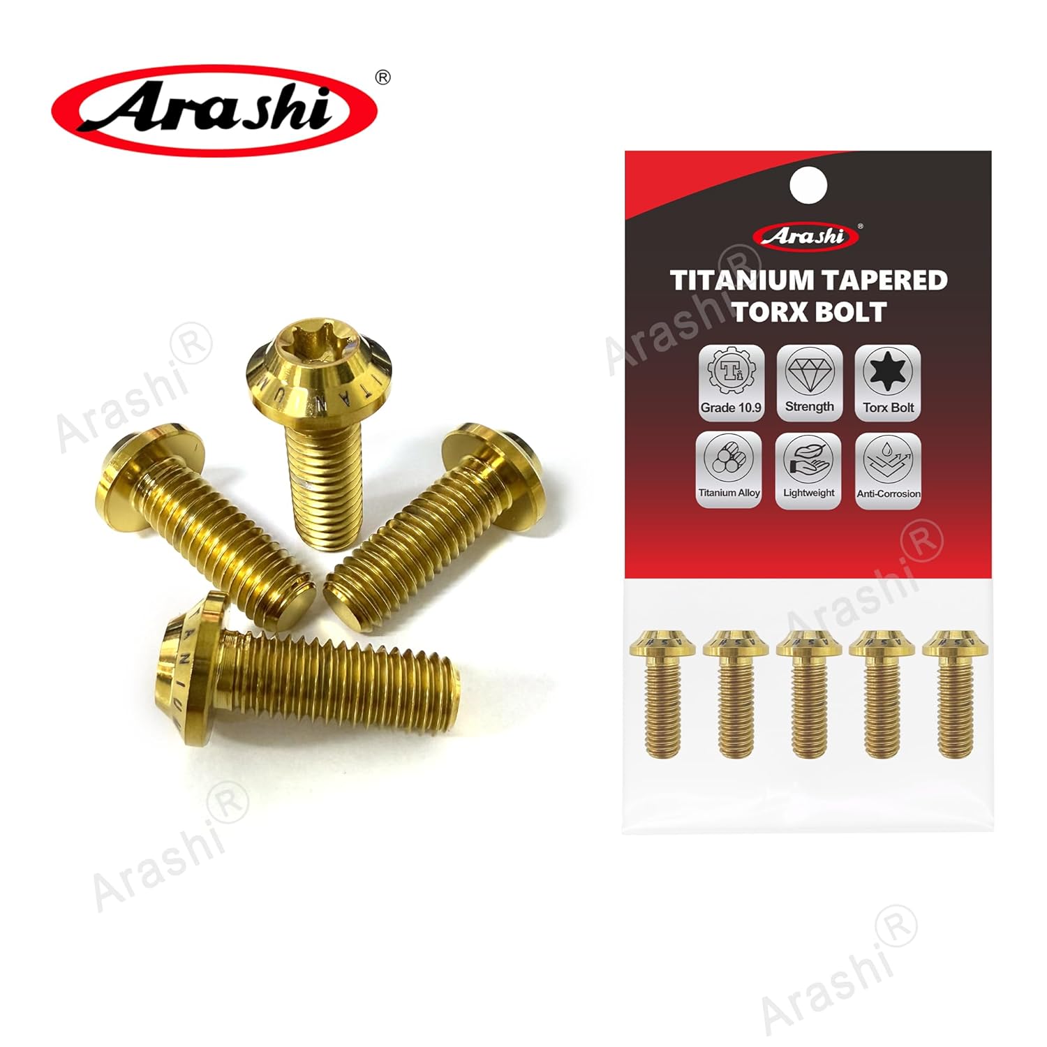 Arashi 10 Pcs M8x22mm Titanium Alloy Front Brake Disc Rotors Mounting Bolts Screws for Ducati Most Sportbikes Monster Sport Hypermotard 848EVO MULTISTRADA DESMOSEDICI XDIAVEL, Gold