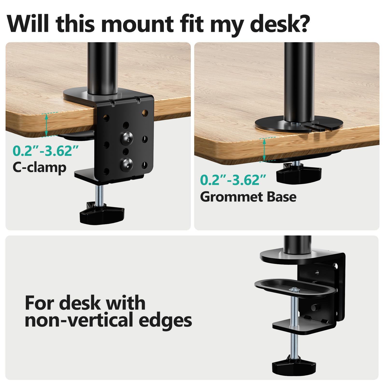 WALI Supporto da scrivania per 4 monitor, adatto a schermi di computer pesanti fino a 27", braccio completamente regolabile per monitor fino a 10 kg per braccio (M004), nero