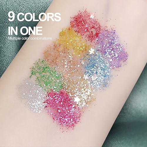 Miniatura 6 de KYDA Paleta de sombra de ojos con purpurina de 9 colores, paletas de maquillaje de lentejuelas brillantes, altamente pigmentadas holográficas con