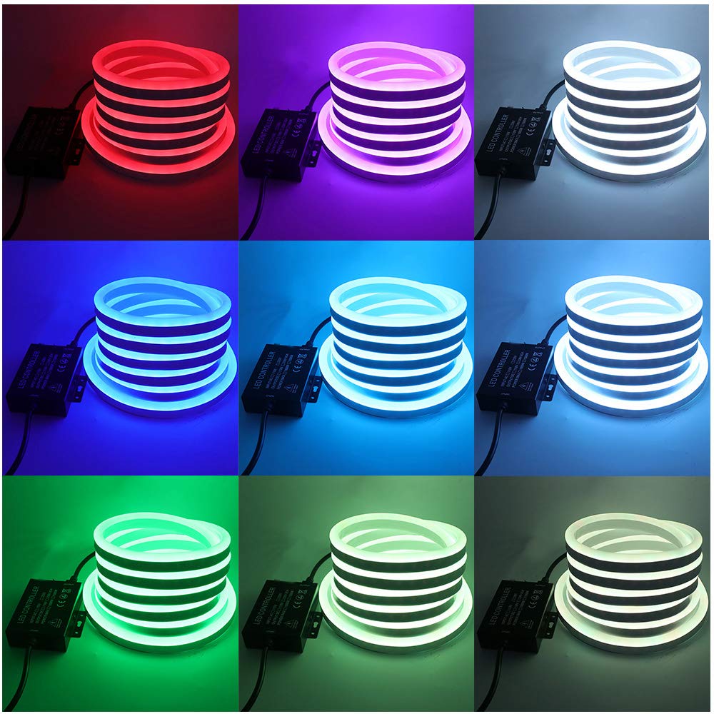 XUNATA 220V Flexible LED Neon Flex, 5050 60 LEDs/m RGB Tira LED + Toque Control Remoto, IP67 Impermeable Interior Intemperie Escalera de Techo Luces Decoración (25m)