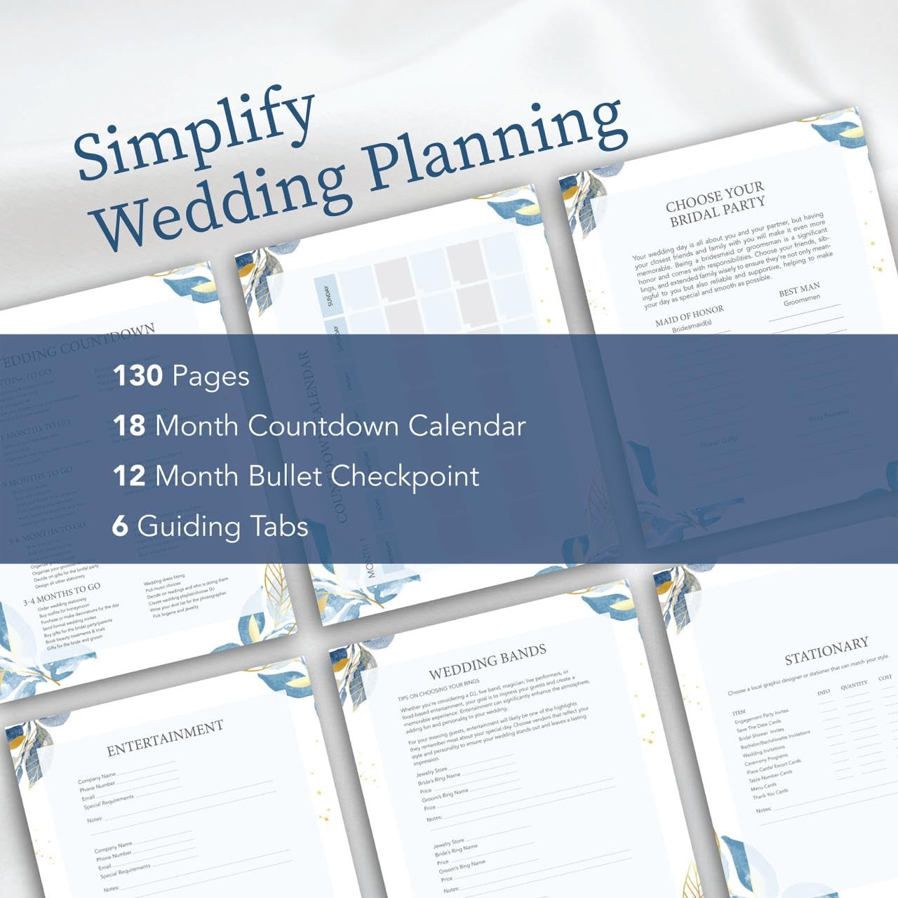 Hochzeitsplaner Buch und Organizer, Brautplaner inklusive Countdown-Kalender, schönem Stift, Hochzeitsplanungsbuch, Budgetplaner, Hochzeitszeitleiste, Händlerkontakte.