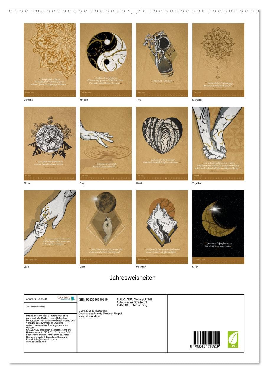 Jahresweisheiten (hochwertiger Premium Wandkalender 2026 DIN A2 hoch), Kunstdruck in Hochglanz: Spiritueller Kalender mit Illustrationen und Zitaten (CALVENDO Orte)