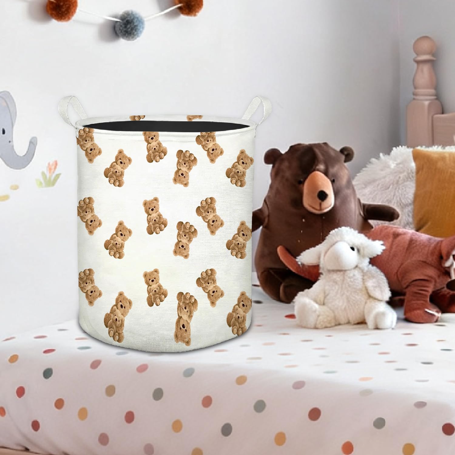 Bear Nursery Kids Laundry Basket, Cute Brown Bears Foldable Laundry Hamper With Handles Clothes Toys Storage Basket for Baby Boy Girl Nursery Toddler Kids Room Bedroom Bathroom image 5