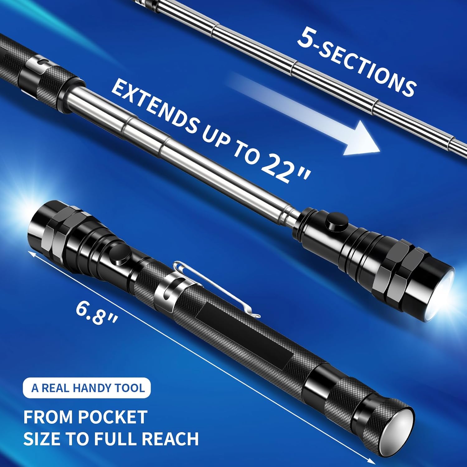 Magnetic Pickup Tool with LED Flashlight, Extendable Telescoping Magnet Flashlight, Cool Gadget Birthday Gifts Valentines Day Gifts for Men Dad Husband Mechanic Handyman