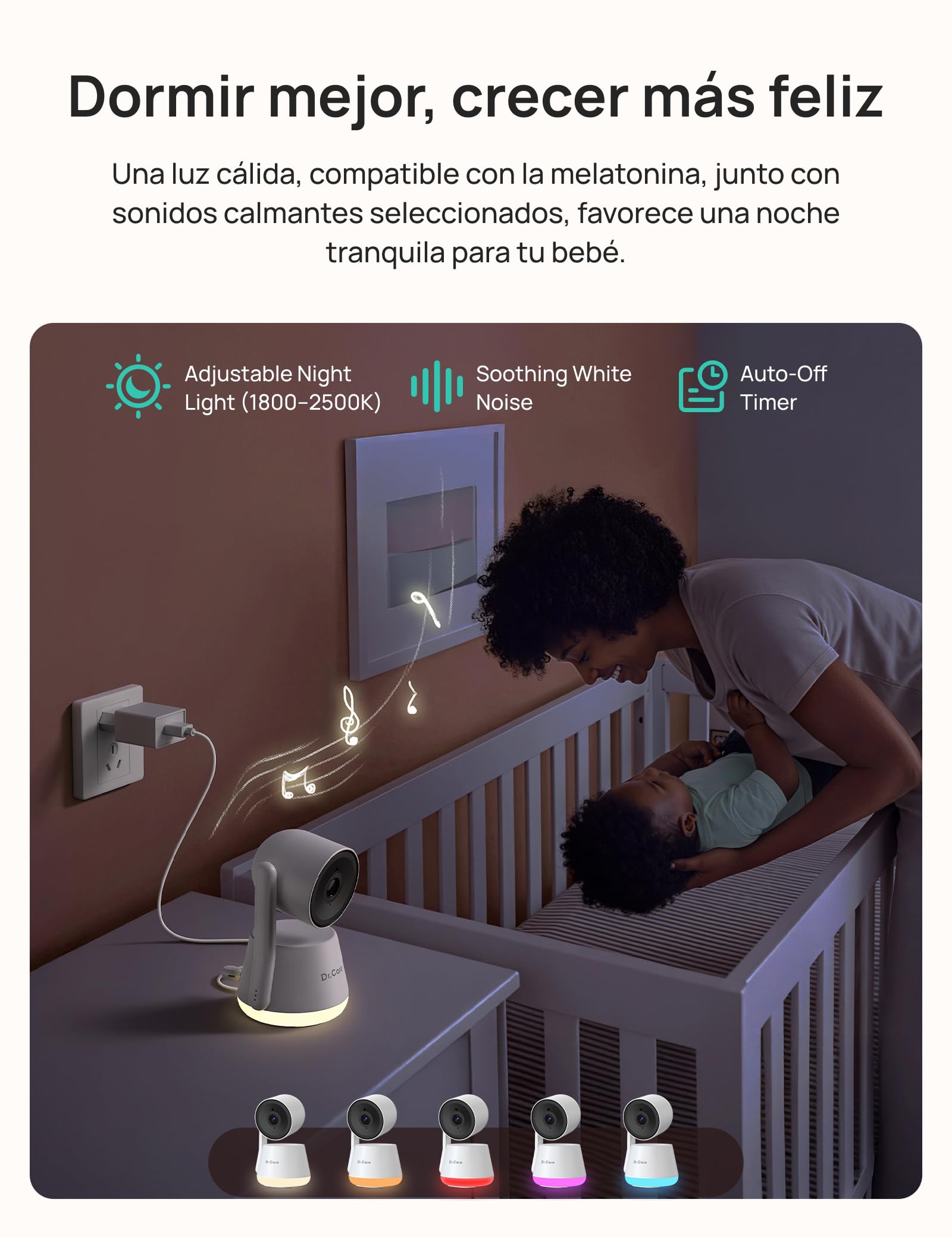 Dr.Care LumiView Cámara Vigilancia Bebé WiFi Inteligente con Clip - Pantalla 5" 1080P & 2K, Control App, Modo Privacidad, Batería 5000mAh, Alertas Llanto y Movimiento, Visión Nocturna, Luz RGB