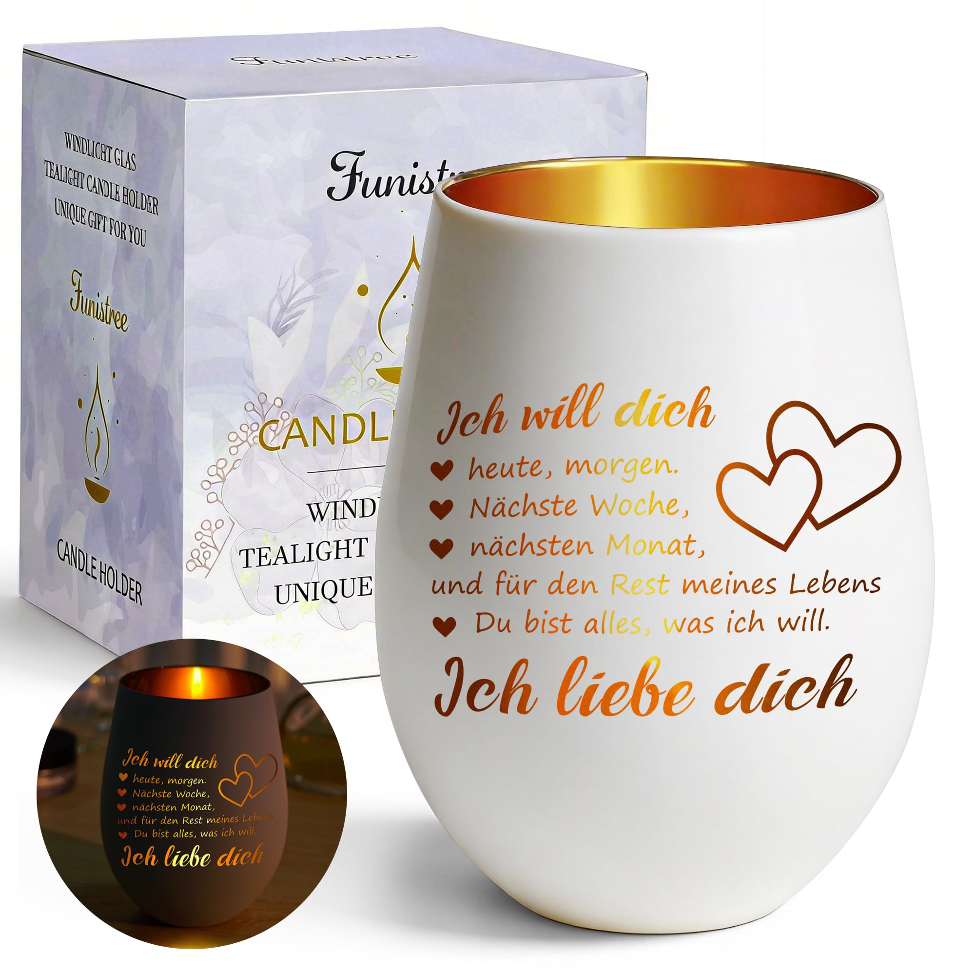 Teelichthalter Geschenk für Freundin, Windlicht mit Gravur Ich Liebe Dich Partner Geschenke für Frauen, Windlichter Jahrestag Geschenk für ihn Sie, Geburtstagsgeschenk für Ehefrau Ehemann