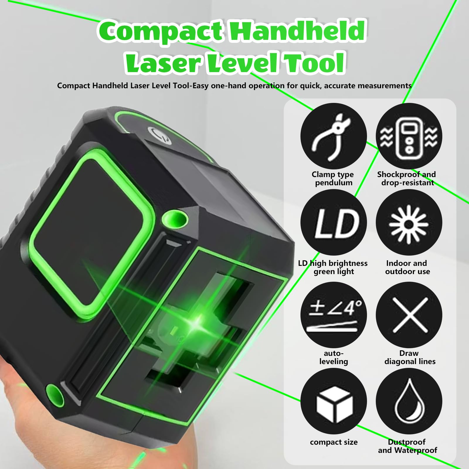 Laser a linee incrociate con treppiede, livella laser a croce verde, laser a 360°, autolivellante, con treppiedi da 1 m, laser a croce da 30 m, per interni ed esterni, cantieri fai da te