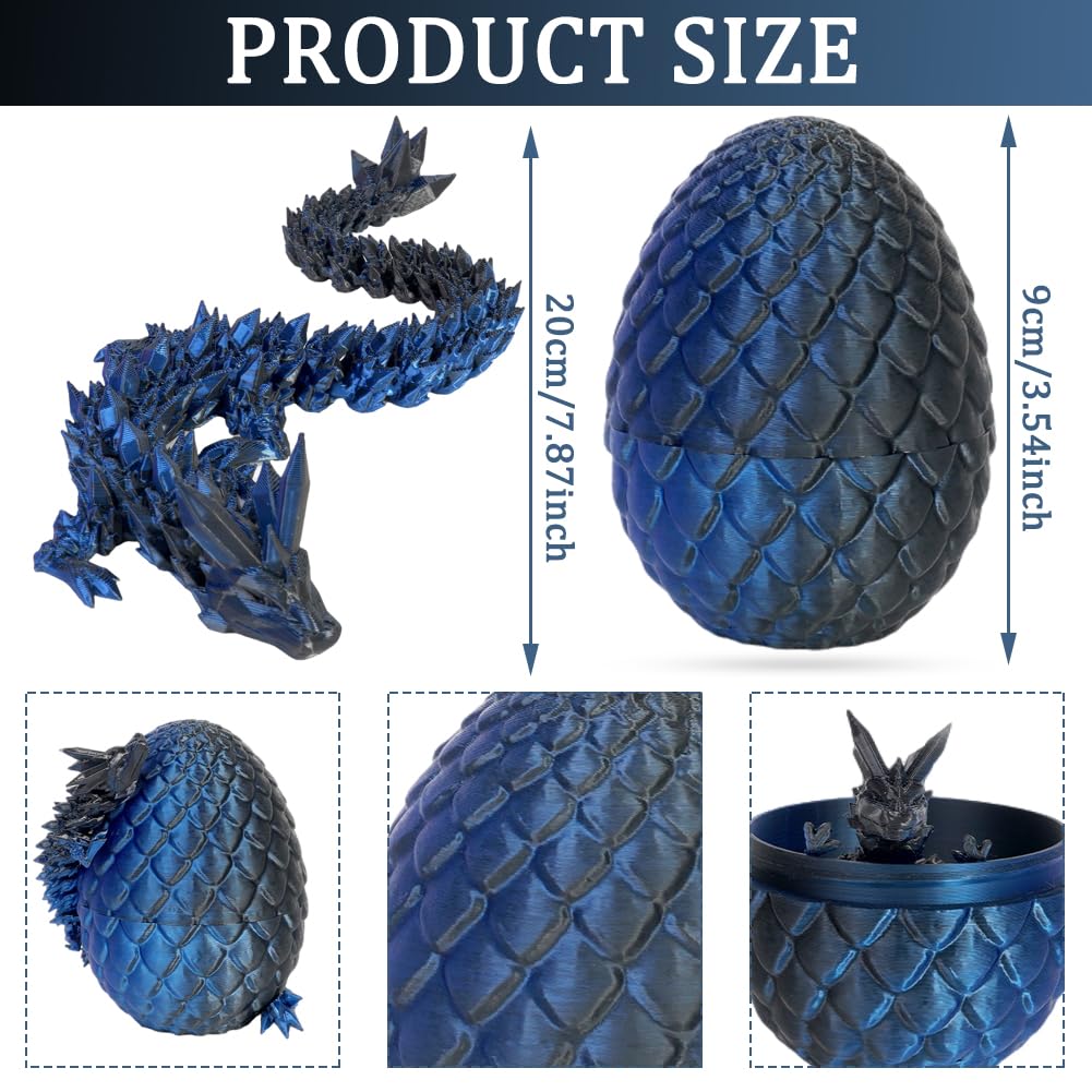 STUYKDIA 3D Dragon Egg Articulating Gemstone Crystal Dragon Figurine Dragon Removable Dragon Egg Flexible Joints Home Decor Executive Desk Toys Home Office Decor Executive Desk Toys (Blue Black) - Image 2