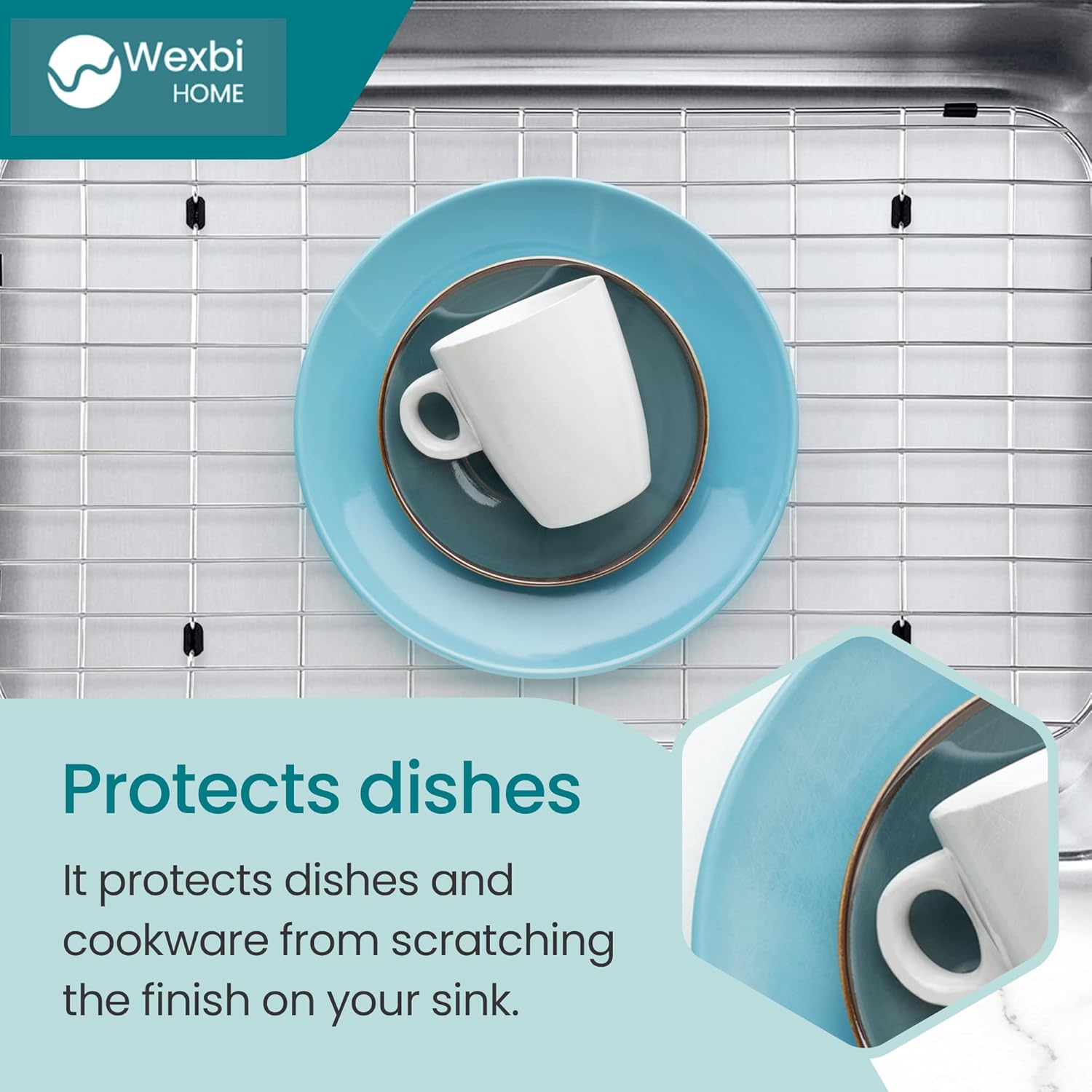 Kitchen Sink Protector 26inch x 14-1/16inch, Rear Draining Hole - Sink Stainless Steel Bottom Grid - Sink Insert Drying Rack