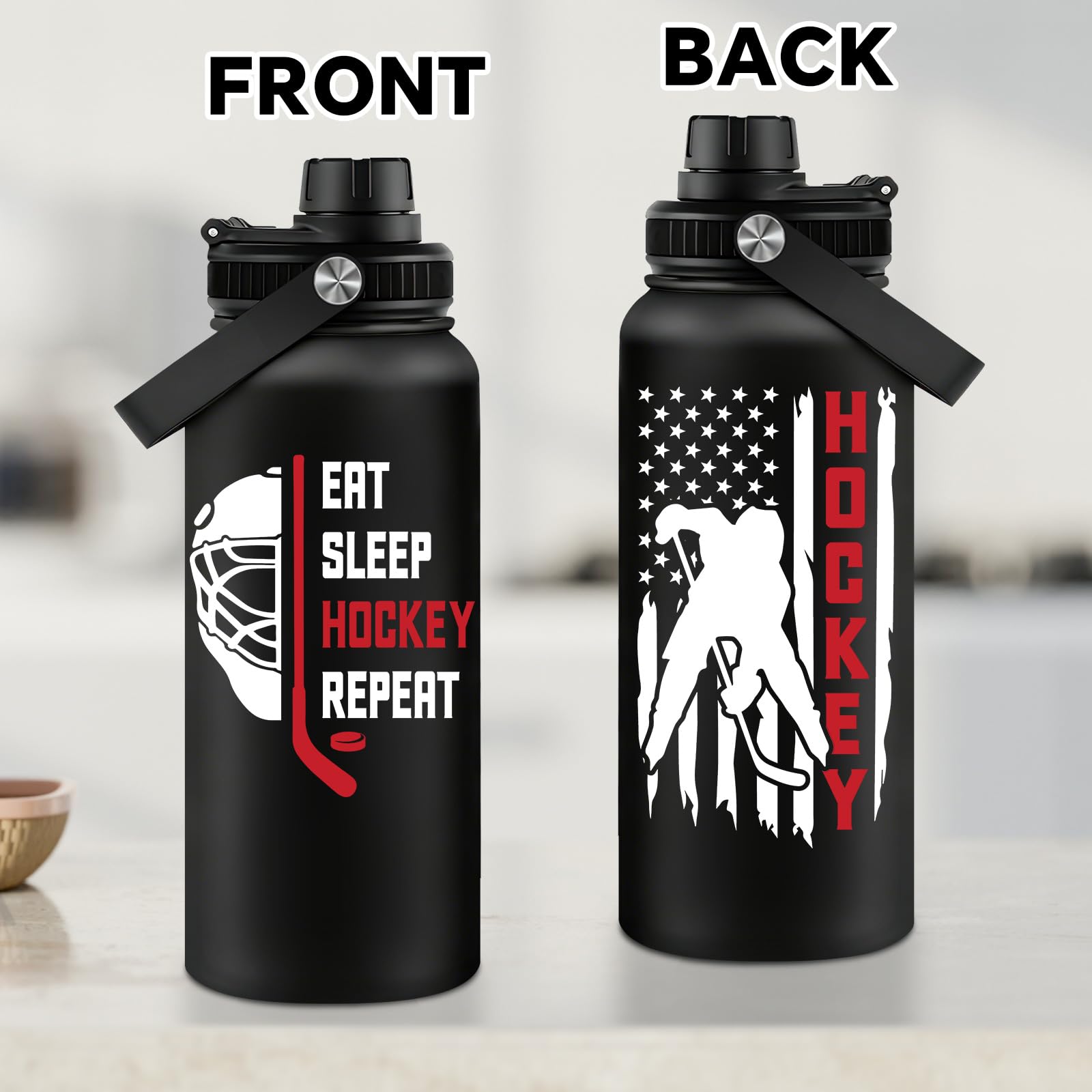 Fufandi Hockey Gifts for Men - Hockey Mom Gifts, Gift Hockey Player for Men Boy - Hockey Lover Sports Love Travel Water Bottle 32oz