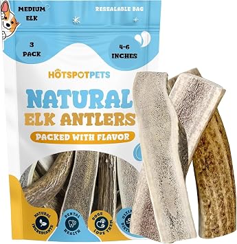 hotspot pets Split Elk Antlers for Dogs - 4-6 Inch Long Dog Chews,3 Pack Naturally Shed Elk Antler Bone for Medium Breed Aggressive Chewers - Made in USA - No Chemicals or Preservatives