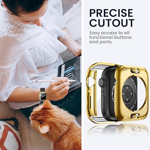 Vista 118 de Tensea - Funda protectora de pantalla impermeable para Apple Watch (2 en 1) para Apple Watch Serie SE 7, 5, 4, accesorios de 45 mm, iWatch protector