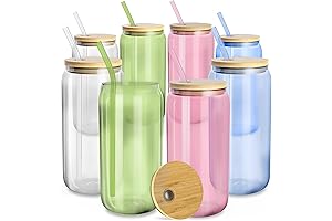 Fullstar Colored Glass Cups with Lids and Straws