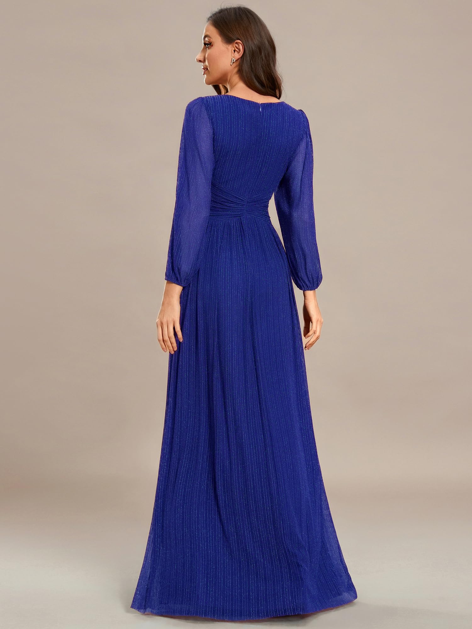 Ever-Pretty Abito da Sera Lungo con Paillettes, Plissettato, A Linea, Scollo A V, Elegante Ee01961