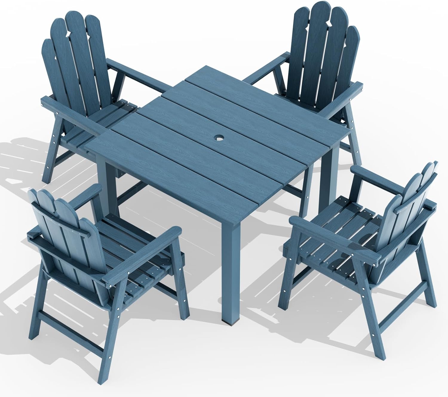 5-Piece Patio Dining Set, Outdoor Dining Set for 4, HDPE All-Weather Outdoor Furniture with 35.43” Umbrella Hole Table, 4 Armchairs, Navy