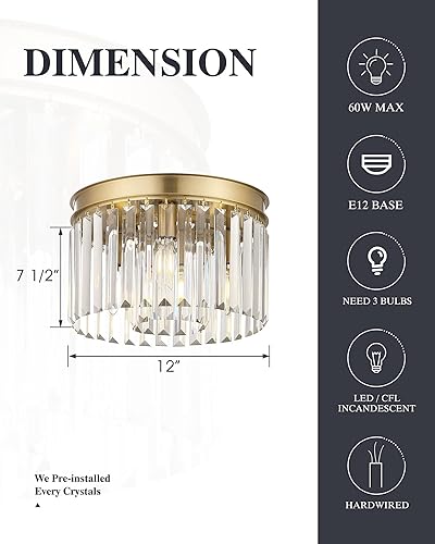 Miniatura 2 de COYILAP XDD006-3-G-M - Lámpara de techo de cristal de 12 pulgadas, lámpara de techo moderna para sala de estar, dormitorio, pasillo