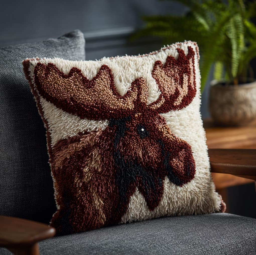 AxiangziK DIY Latch Hook Pillow Kits for Adults,Moose