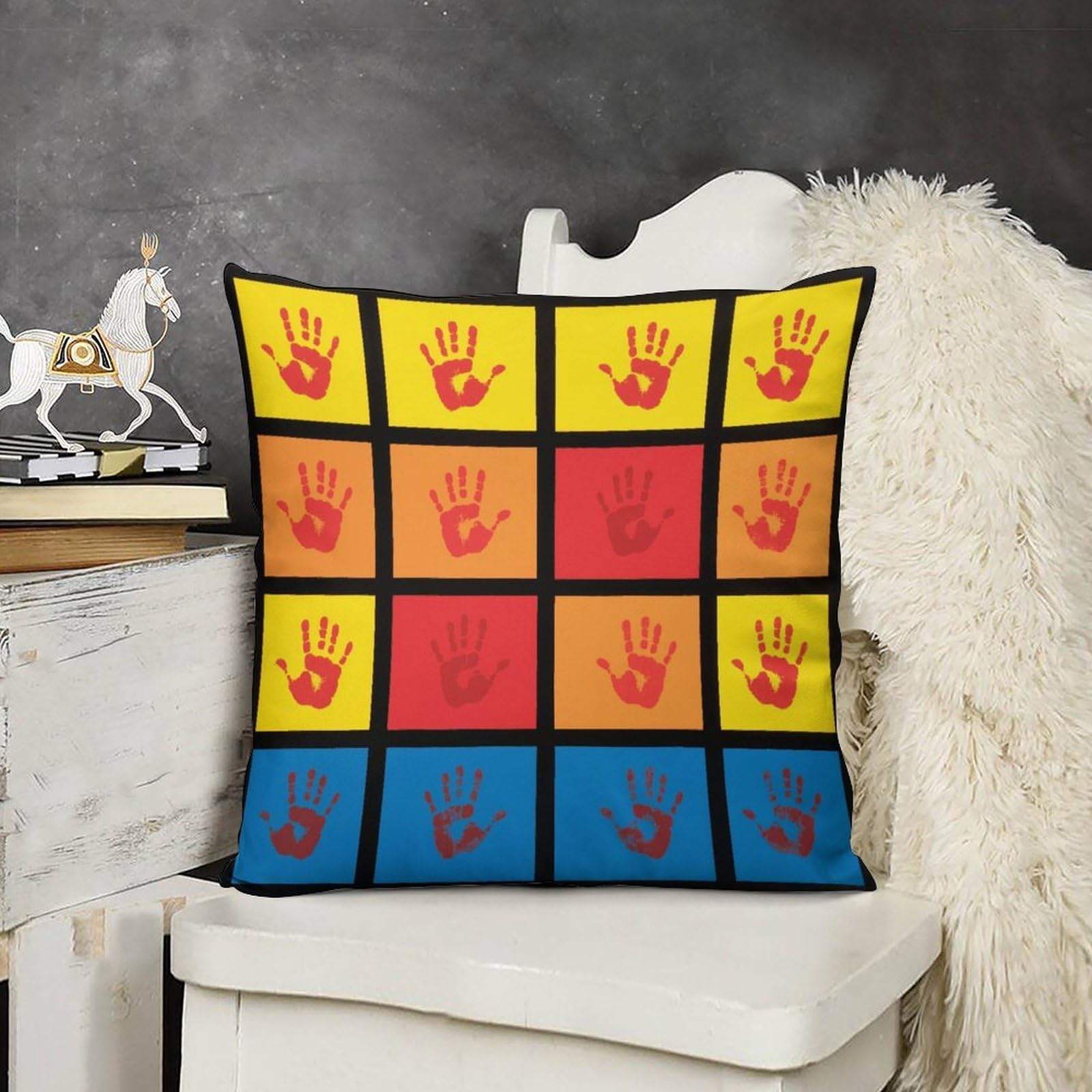 FodPand Boho Farmhouse Handprints Pillow Covers with Hidden Zipper 24x24 Soft Plush Cushion Cover Decorative Throw Pillow Cases for Couch Bed Sofa Living Room Indoor Outdoor Home Decor