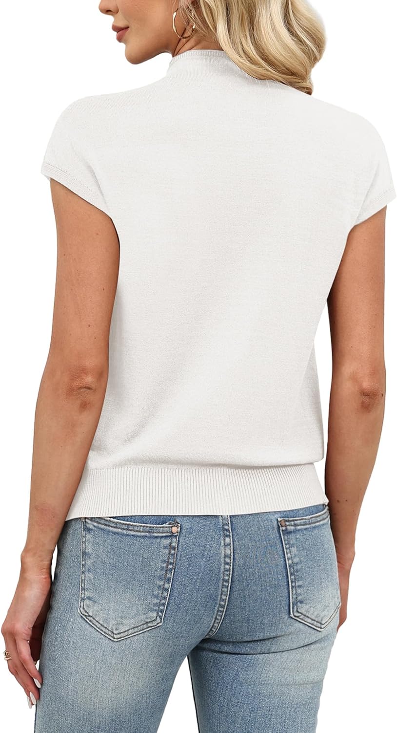 Sampeel Womens Short Sleeve Sweater Mock Neck Summer Top Dressy Casual Basic Knit Pullover Shirt - Image 5