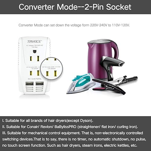 Miniatura 4 de Convertidor de voltaje mejorado de 2000 W, 220 V a 110 V, voltaje reductor para secador de pelo, alisador, rizador, convertidor de energía para