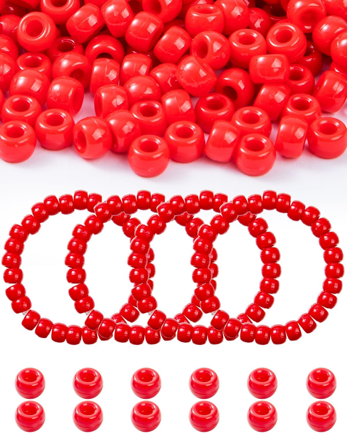 Taybonds 1000+ Pcs Pony Beads, 9mm Multi-Colored Kandi Beads for Bracelet Making, Hair Braids, Necklaces, Key Chains, Jewelry (Rainbow Pack)