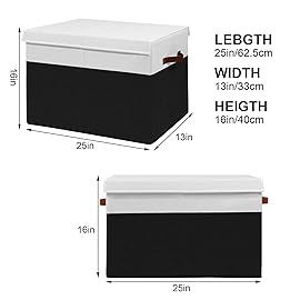 Large Toy Storage Box with Lid, Sturdy Toys Storage Chest Bin Organizer Basket with Dividers for Kids, Boys, Girls, Nursery, Closet, Bedroom, Playroom 25x13 x16 (Black and White)