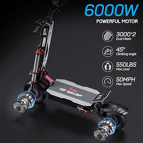 Miniatura 9 de Scooter eléctrico 60V30AH para adultos, motor de doble unidad de 5600 W, velocidad máxima de 50 MPH, rango de 60 millas, neumáticos todoterreno de