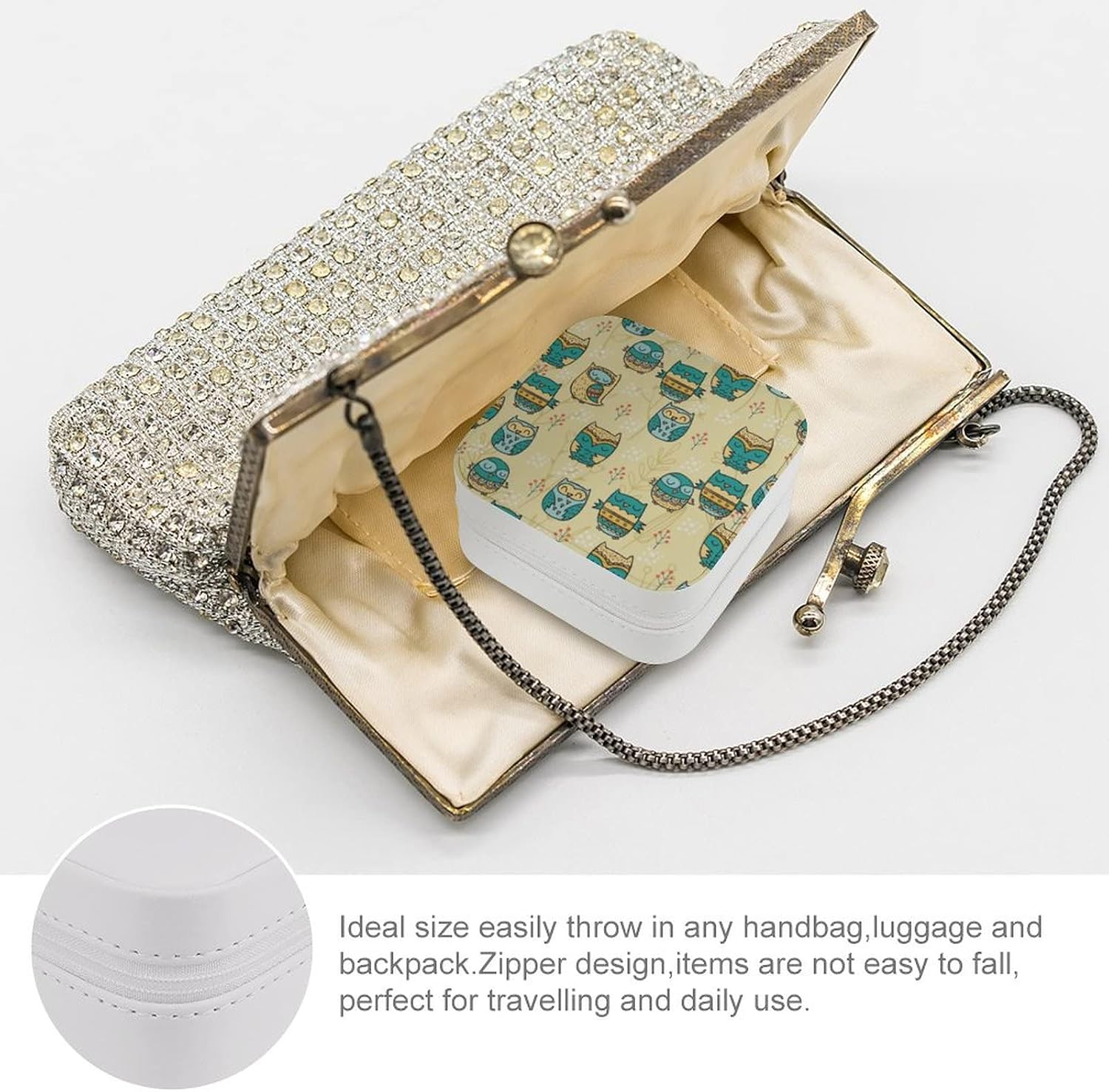 Small Jewelry Box, Travel Small Organizer Portable Display Storage Case for Rings Earrings Necklace, Gifts for Girls Women, Unique Lovely Owl image 3