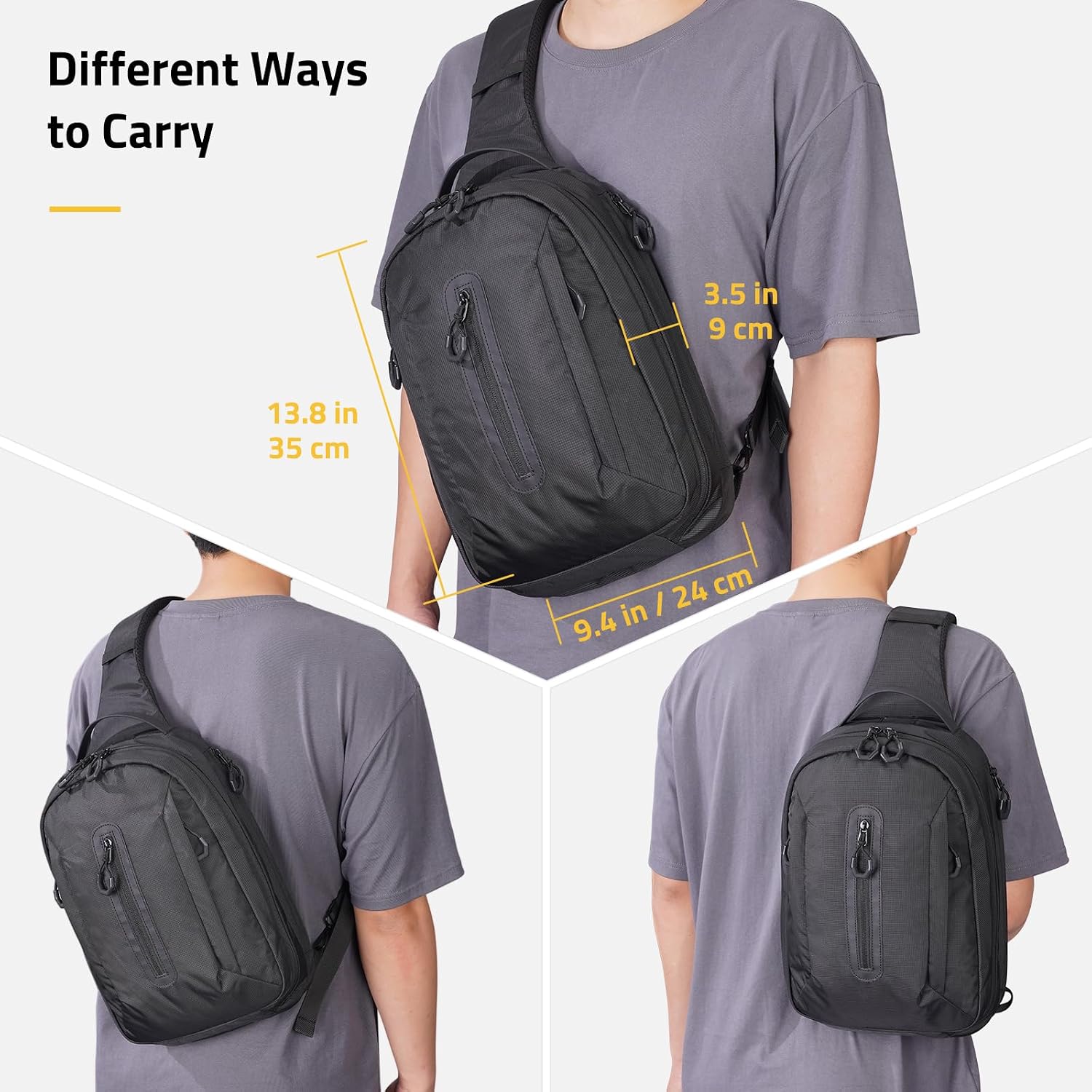 CVLIFE CCW Sling Bag with Ambidextrous Design，EDC Bag Sling Pack for Men Women, Customizable Inner Liner Tactical Crossbody Backpack for Security Work, Daily Commuting, Cycling and Hiking, Black