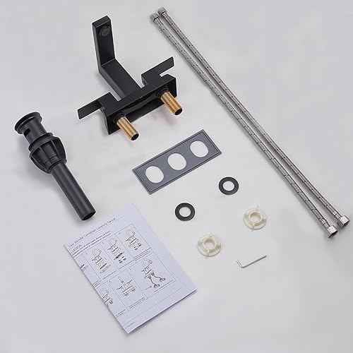 Miniatura 8 de Grifo central de baño negro de 2 asas, grifo de lavabo de baño negro mate de 4 pulgadas, grifos de tocador modernos para fregadero, grifo de baño de