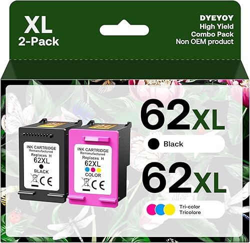 Paquete combinado de cartuchos de tinta 62XL, repuesto negro y color para HP 62 XL, 62XL, tinta remanufacturada, funciona con Envy serie 5540