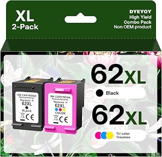 62XL Ink Cartridge Combo Pack Black & Color Replacement for HP 62 XL, 62XL Remanufactured Ink Work with Envy 5540, 5660, 7640, 7645 Series, OfficeJet 5740, 5745 Series (2-Pack)