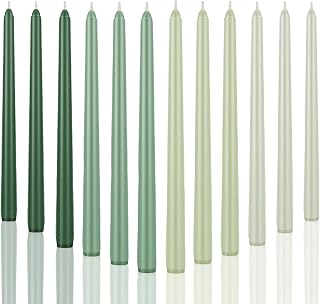 12pcs Taper Candles Amber Sandalwood Scented Gradient Color,Handmade from Vegan Soy Wax for Holiday Wedding Party Home Dinner Decoration,Green