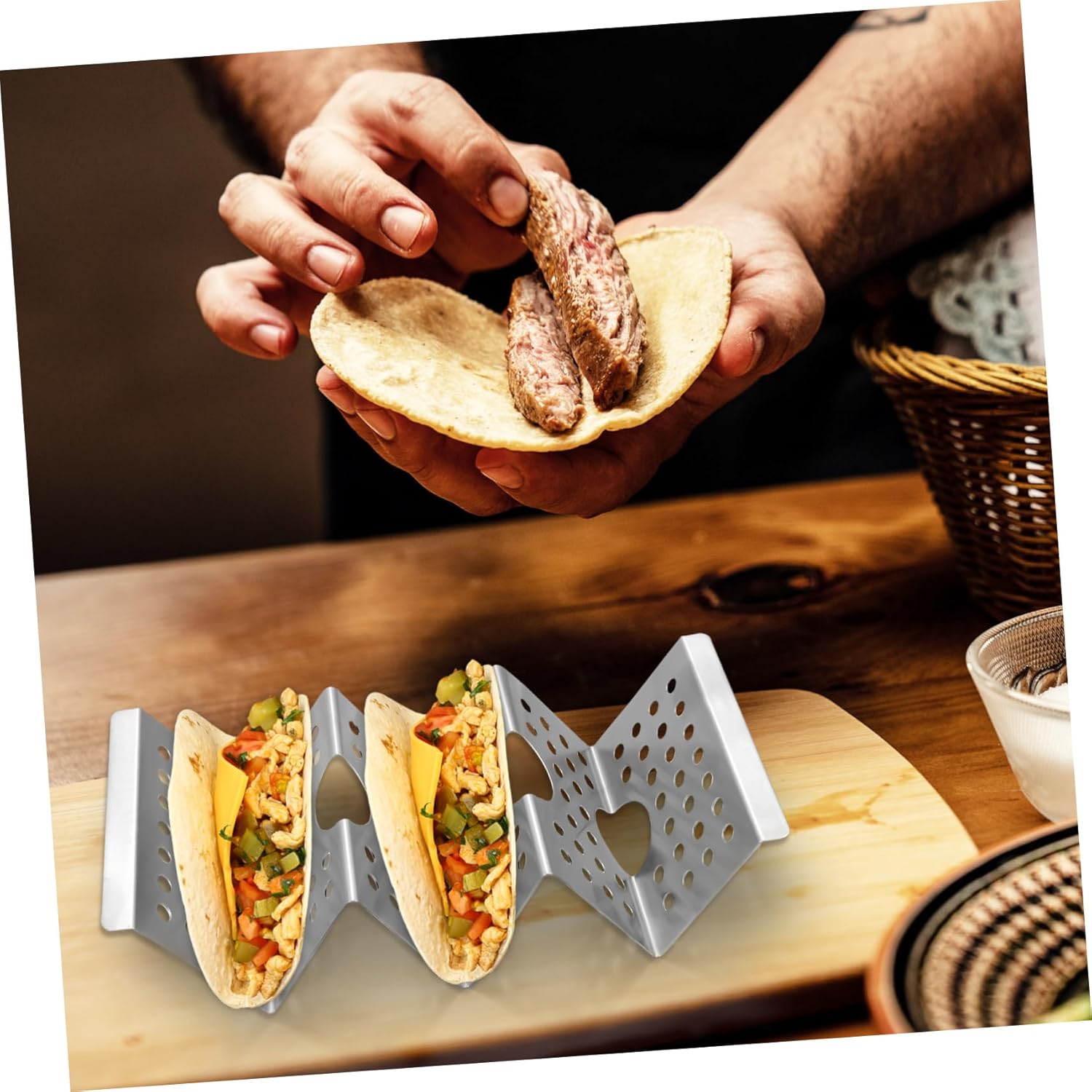 8pcs Stainless Steel Taco Holders Taco Rack Decorative Supplies for Tortillas Burritos