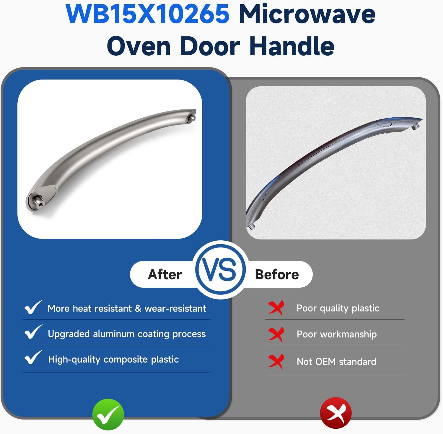 Upgraded WB15X10265 Door Handle Replacement Compatible with GE JNM1951SR1SS DVM1950ER2ES, WB15X10265 Microwave Door Handle Replace WB15X10260 WB15X10266 WB15X10264 AP5618277 2443838 AH3510619