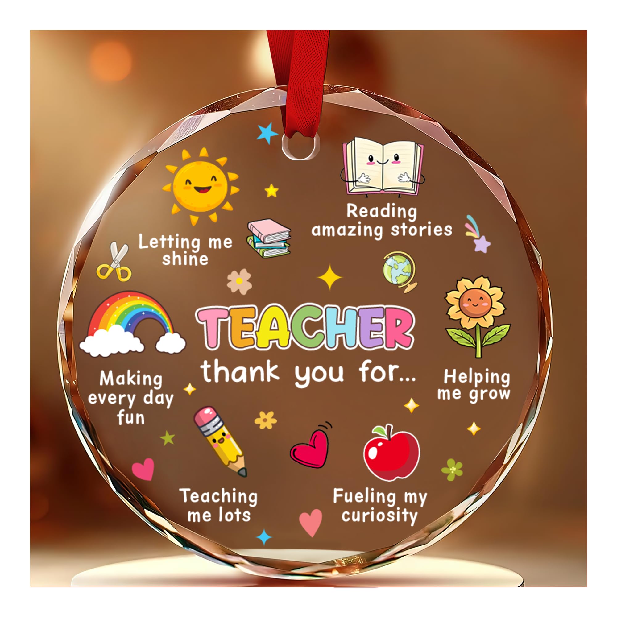 Hyturlte Teacher Ornament Glass – Christmas Ornaments for Teachers Appreciation – Thank You Teacher Gift, Preschool or Daycare Teachers Ornament, End of Year Keepsake Decoration