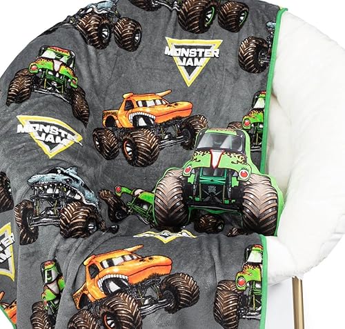 Monster Jam Grave Digger Nogginz - Juego de manta y almohada de viaje ligera de 40 x 50 pulgadas - Juego de ropa de cama de 2 piezas para niños