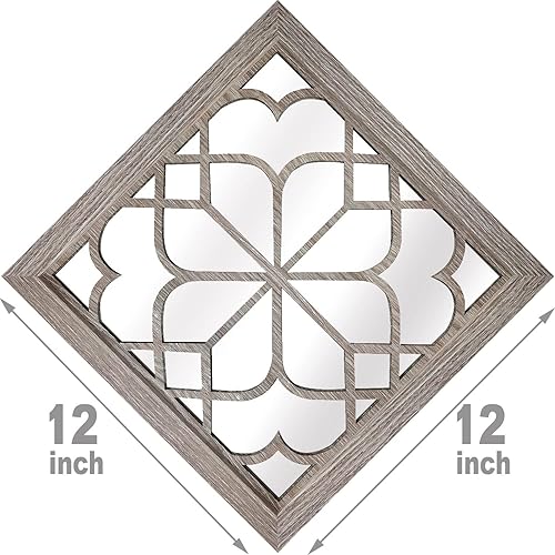 Miniatura 7 de Wocred 2 espejos cuadrados de pared magnífico espejo rústico de granja espejo de entrada de color madera de granero para renovación de baño