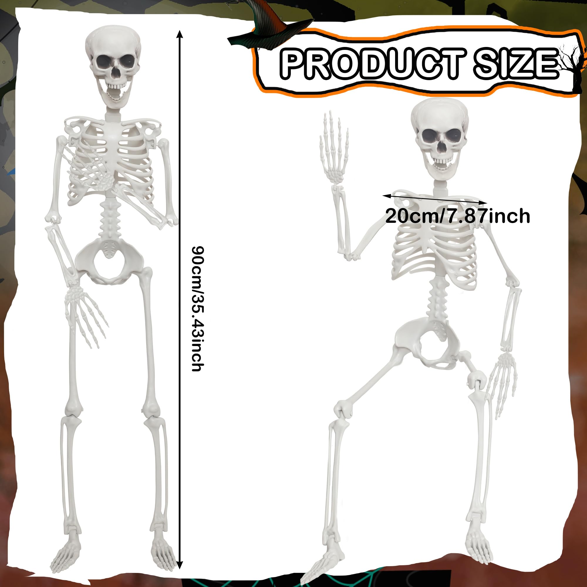 Scheletro di Halloween da 90 cm, a grandezza naturale, con giunti mobili, per feste di Halloween, forniture per la casa infestata