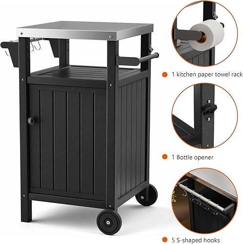Miniatura 4 de TORVA Carrito portátil para parrilla al aire libre con almacenamiento, gabinete impermeable para parrilla de patio, isla de cocina al aire libre de