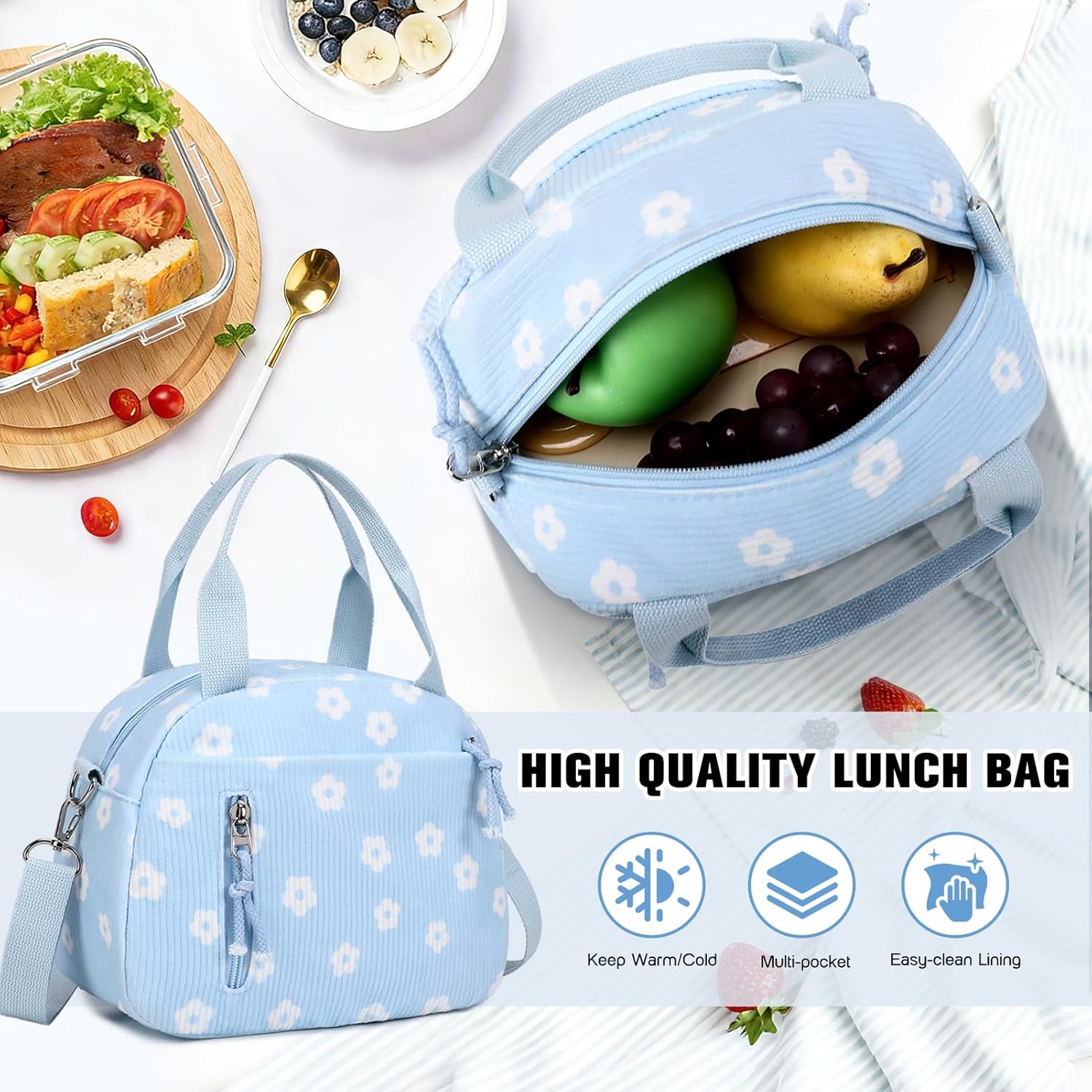 Bevalsa Backpack for Gilrs, 3PCS Corduroy Kids Backpack Set with Lunch Box & Pencil Pouch, Bookbag Daypack Laptop Bag for Women Teens Elementary Middle High School - Image 6