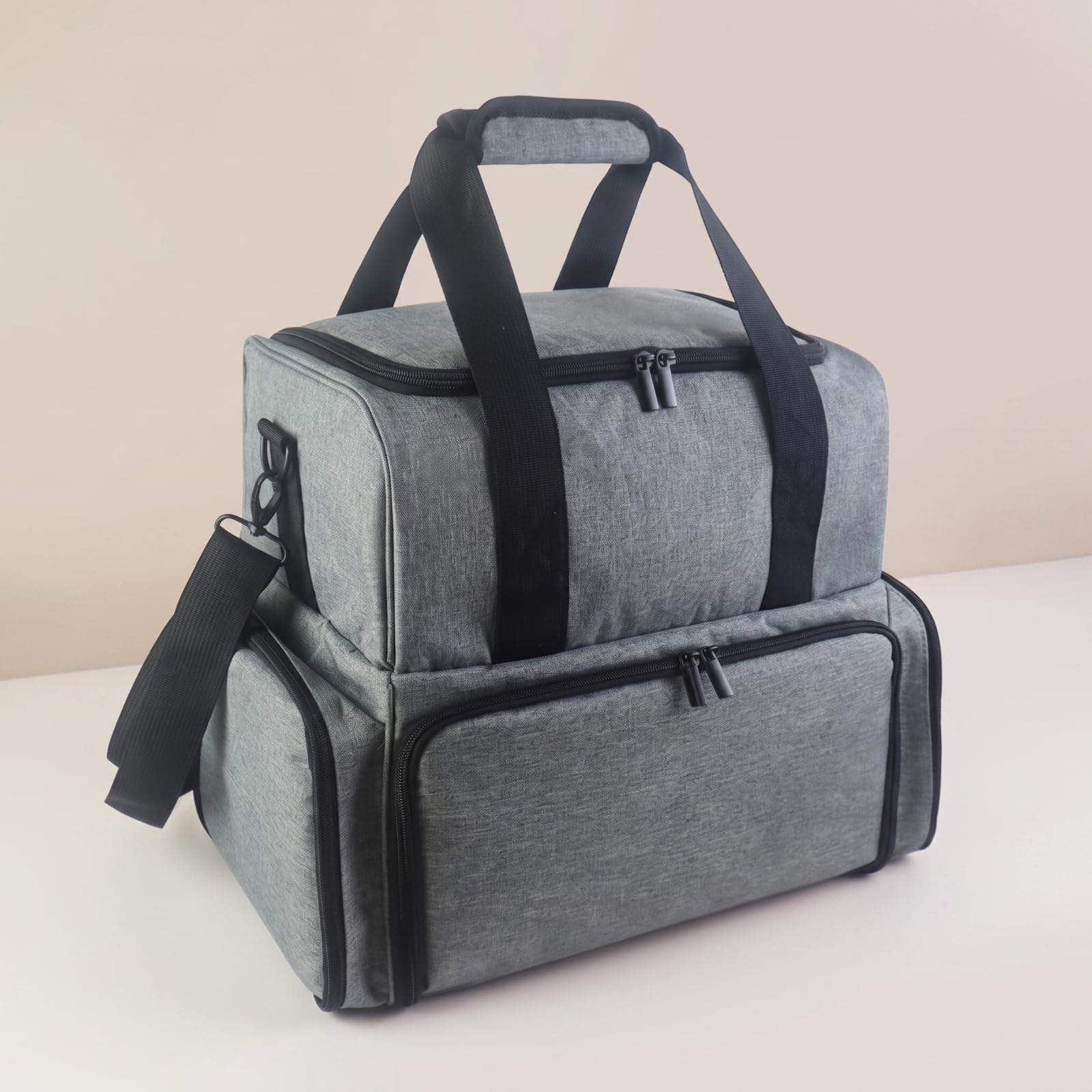 Nagellack Organizer Tasche Aufbewahrung Koffer Etui mit Doppeltem Fach Und Einsatz Halterungen Gepolstert aus Nylon für Transport von Maniküre Zubehör, Array, Dunkelgrau, 41.5x23.5x34.5cm