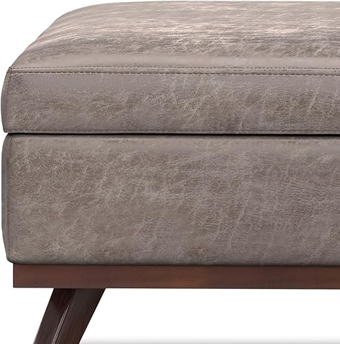 Miniatura 394 de SIMPLIHOME Owen - Bandeja rectangular moderna de mediados de siglo de 34 pulgadas de ancho, otomana pequeña para almacenamiento de mesa auxiliar, en