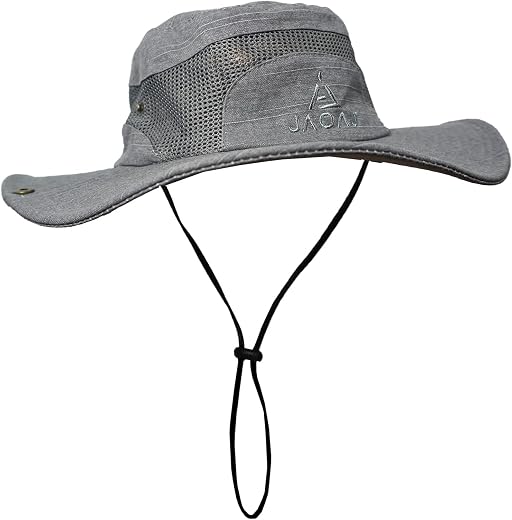 Men's Summer Fishing Hat with UV Protection 50+ Wide Brim Anti UV Adjustable Breathable Mesh Safari Hat and Foldable for Fishing, Hiking, Camping, Gardening