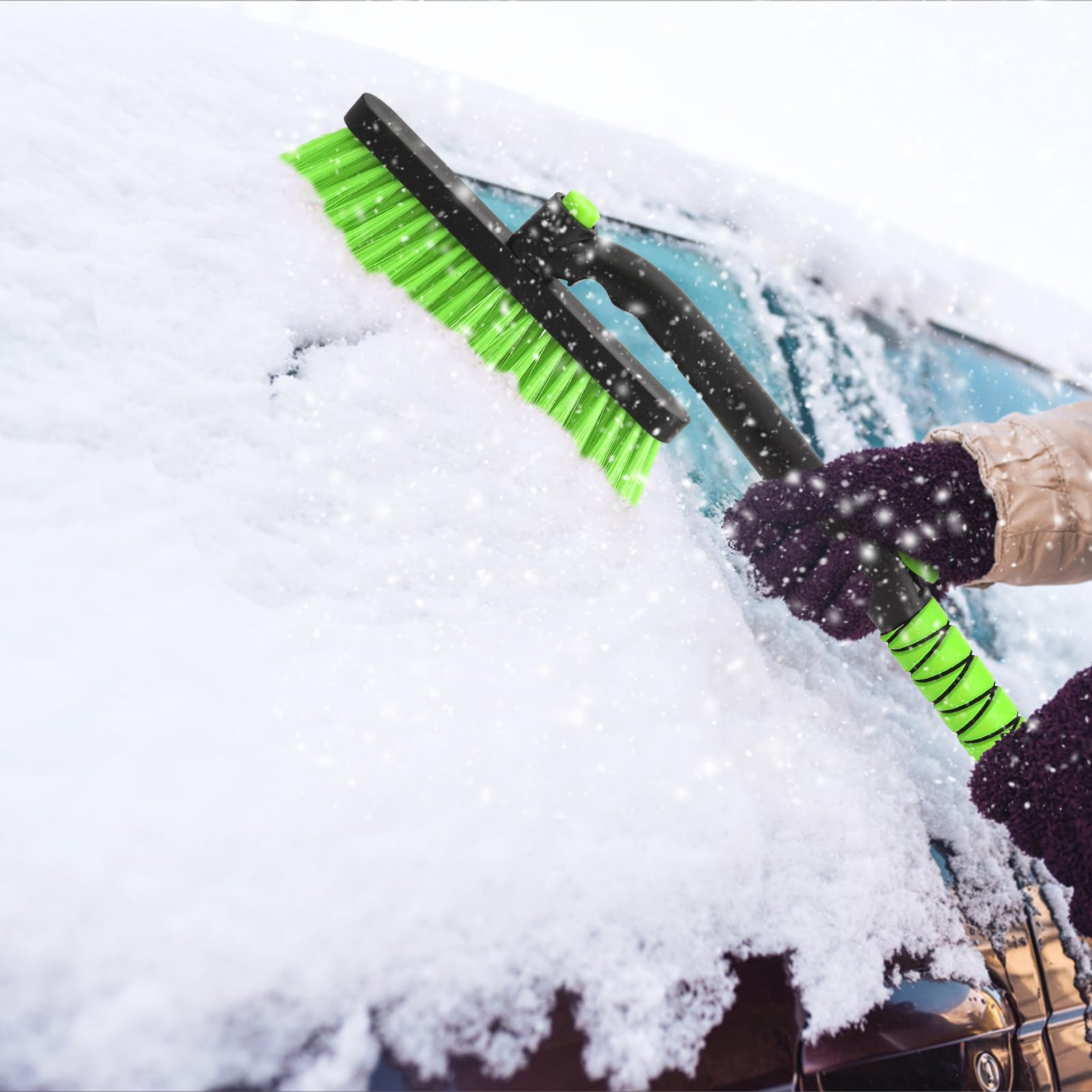 Rascador de Hielo de 33 Pulgadas y Cepillo de Nieve Extensible para Parabrisas de automóvil y Agarre de Espuma con Cabezal de Cepillo Giratorio de 360° para Navidad, automóvil, camión, SUV