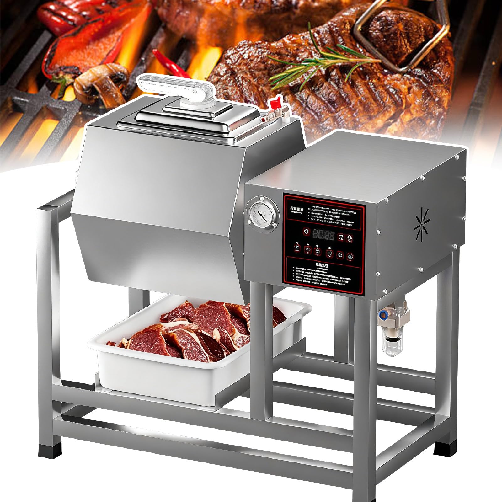 BOOZXCV Meat Tumbler Marinator- 45l Large Capacity, Automatic Bidirectional Rotation, 1-90 Min Timer, Removable Drum, Vacuum Tumbler Marinator, For Chicken, Steak, Vegetables (B)