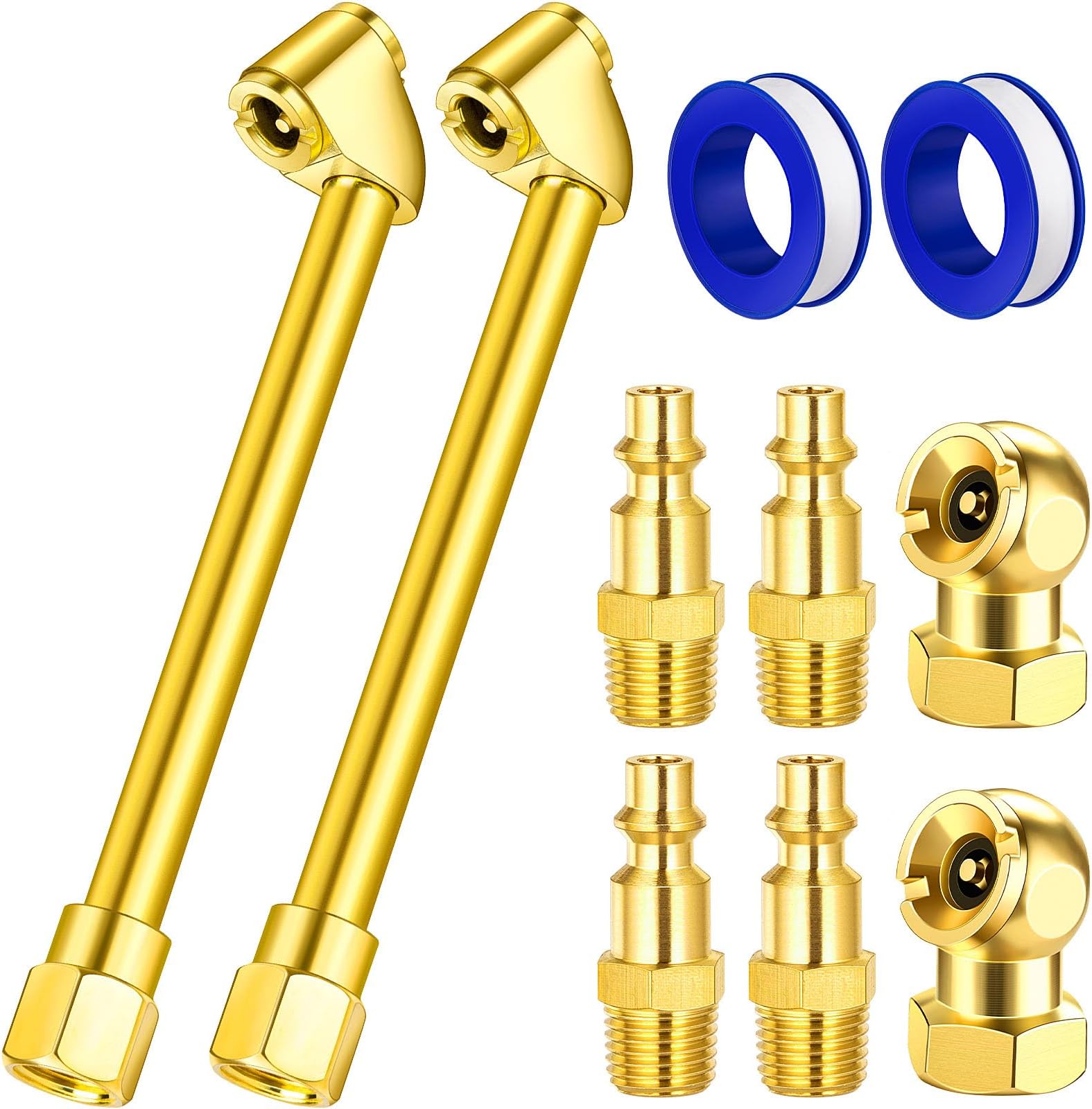 LUMITECO 2 Pack Heavy Duty Air Chuck Set-1/4 Inch Female NPT Closed Ball tire Chuck, Dual Head Air Chuck and Standard Male Quick Plug, Tire Air Fill Kit for Tire Inflator Gauge and Air Compressor