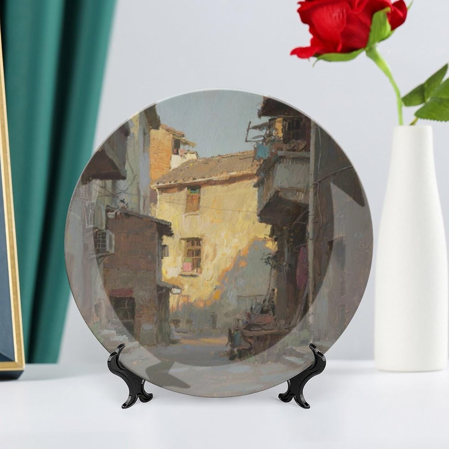 Bone China Decorative Plates Painting Ceramic Decorative Plate Wall Decor with Display Stand Ceramic Ornaments for Wall Hanging Decoration