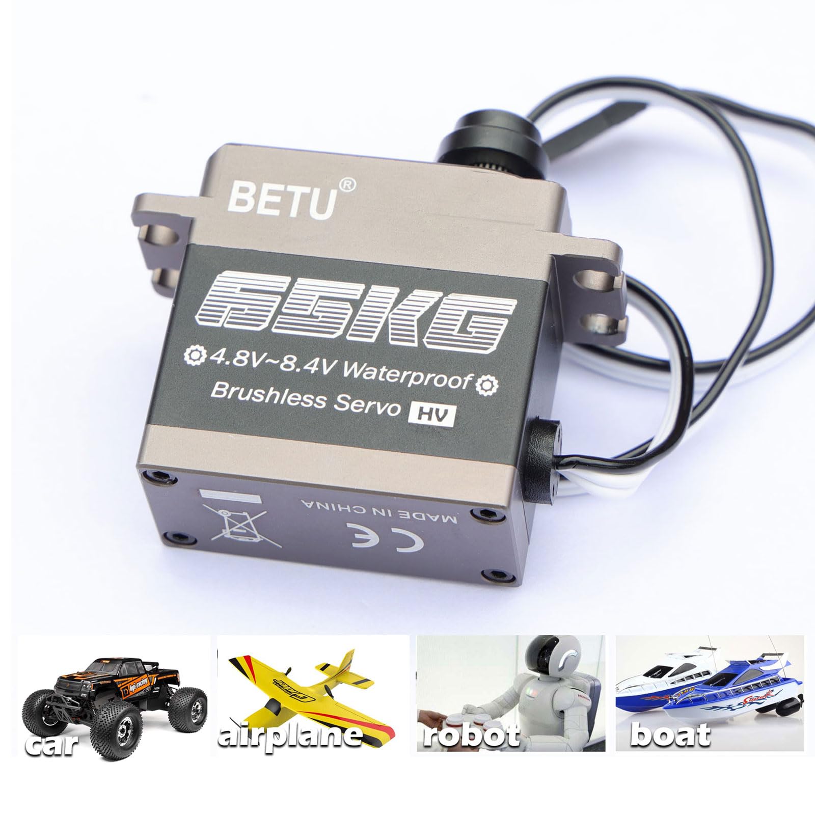 BETU Servo sans balais de 65 kg, servo haute vitesse, servo RC Waterpoof compatible avec 1/5,1/6, 1/8, 1/10 RC voiture/robot/bateau/avion