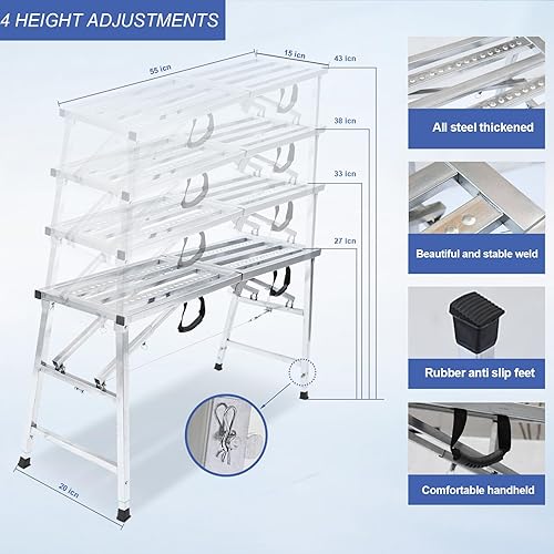 Miniatura 5 de Plataforma de andamio ajustable con capacidad de carga de 600 lb, escalera de acero, plataforma de trabajo plegable portátil para limpieza de RV,